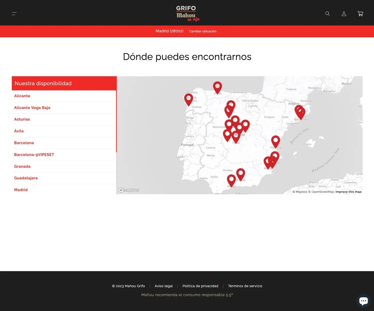 Localizador de disponilidad - Grifo en casa Mahou